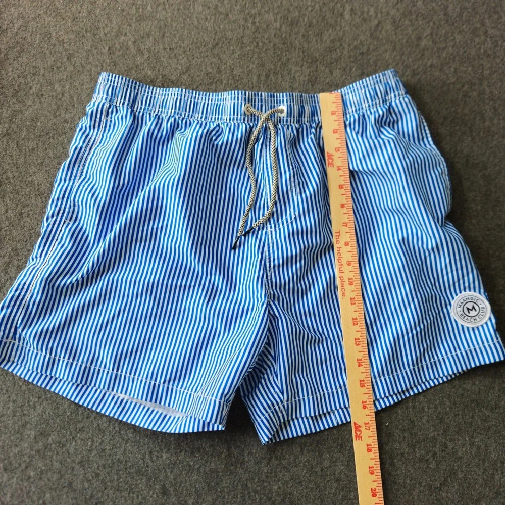 Maamgic Striped Swim Trunks Blue White Mesh Lined Board Shorts XL‎ Preppy Summer